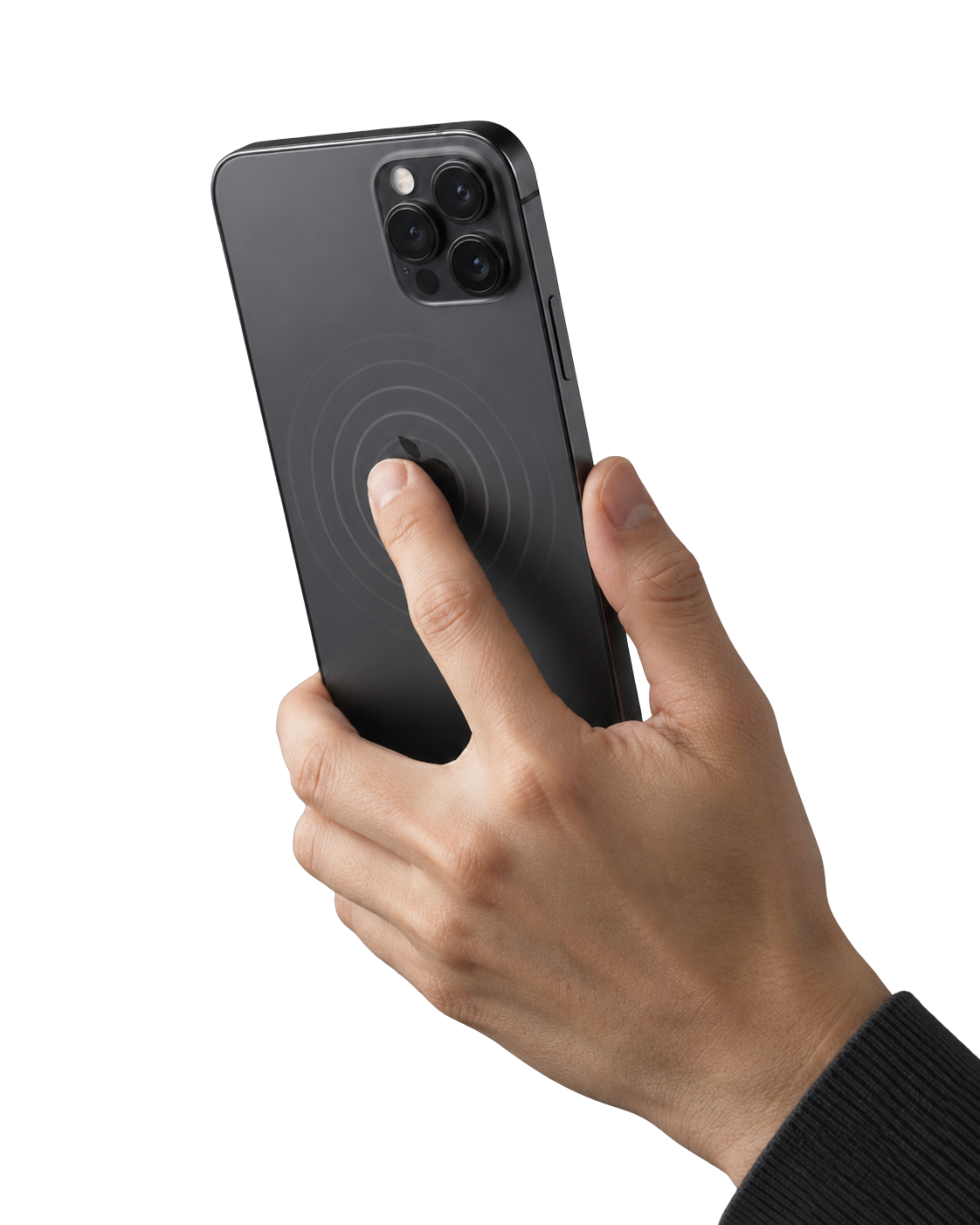 A hand using Back Tap on the back of an iPhone